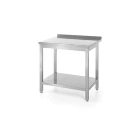 Hendi Muurwerktafel met opstaande rand en schap - 600 mm diep, , kitchen line, 1200x600x(h)850mm