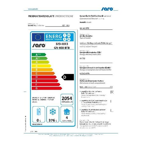 Saro Vriezer met ventilator koeling model gn 1200 btb | 323-1018