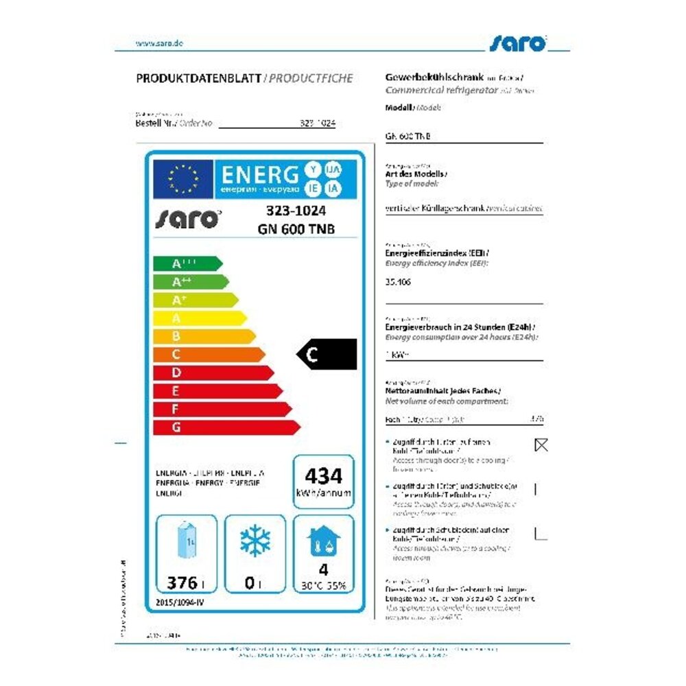Saro Professionele koelkast model gn 600 tnb | 323-1024 Saro Professionele koelkast model gn 600 tnb | 323-1024