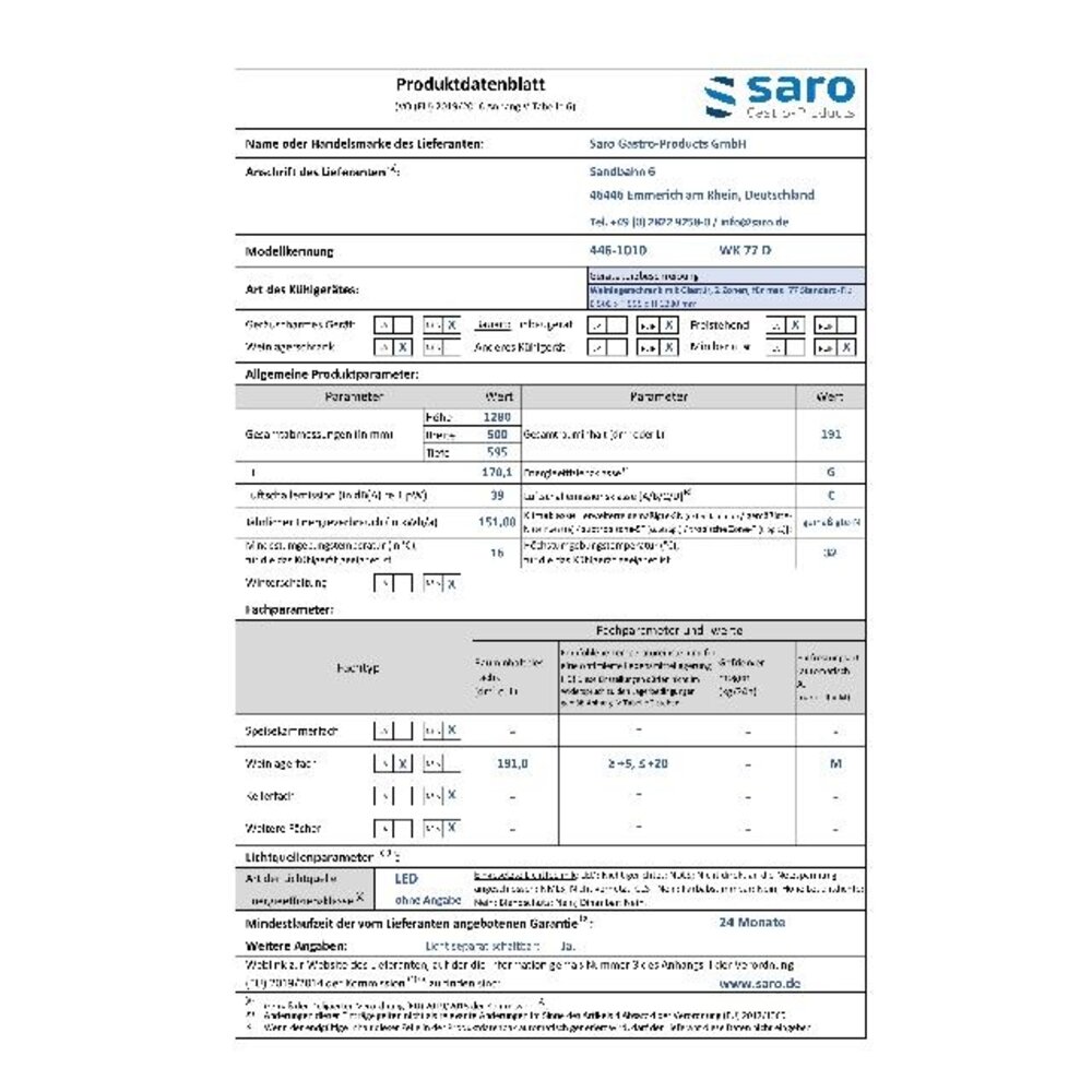 Saro Wijnkoelkast model wk 77d | 446-1010 Saro Wijnkoelkast model wk 77d | 446-1010