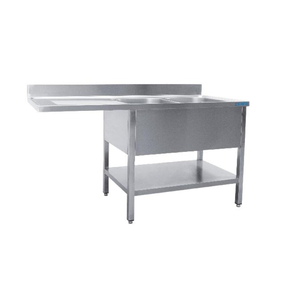 Saro Spoeltafel met twee wasbakken, rechts - 600 mm diepte, 1800 mm | 600-2615R