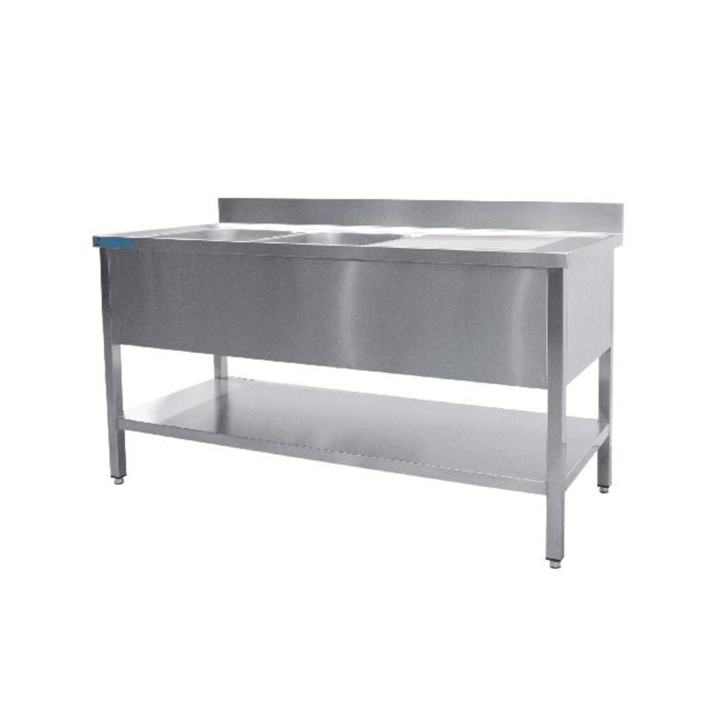 Saro Spoeltafel met twee wasbakken, links - 700 mm diepte, 2000 mm | 700-2555L