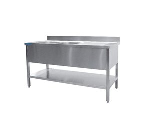 Saro Spoeltafel met twee wasbakken, links - 700 mm diepte, 1600 mm Saro Spoeltafel met twee wasbakken, links - 700 mm diepte, 1600 mm