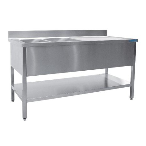 Saro Spoeltafel met twee wasbakken, rechts - 600 mm diepte, 2000 mm | 600-2555R