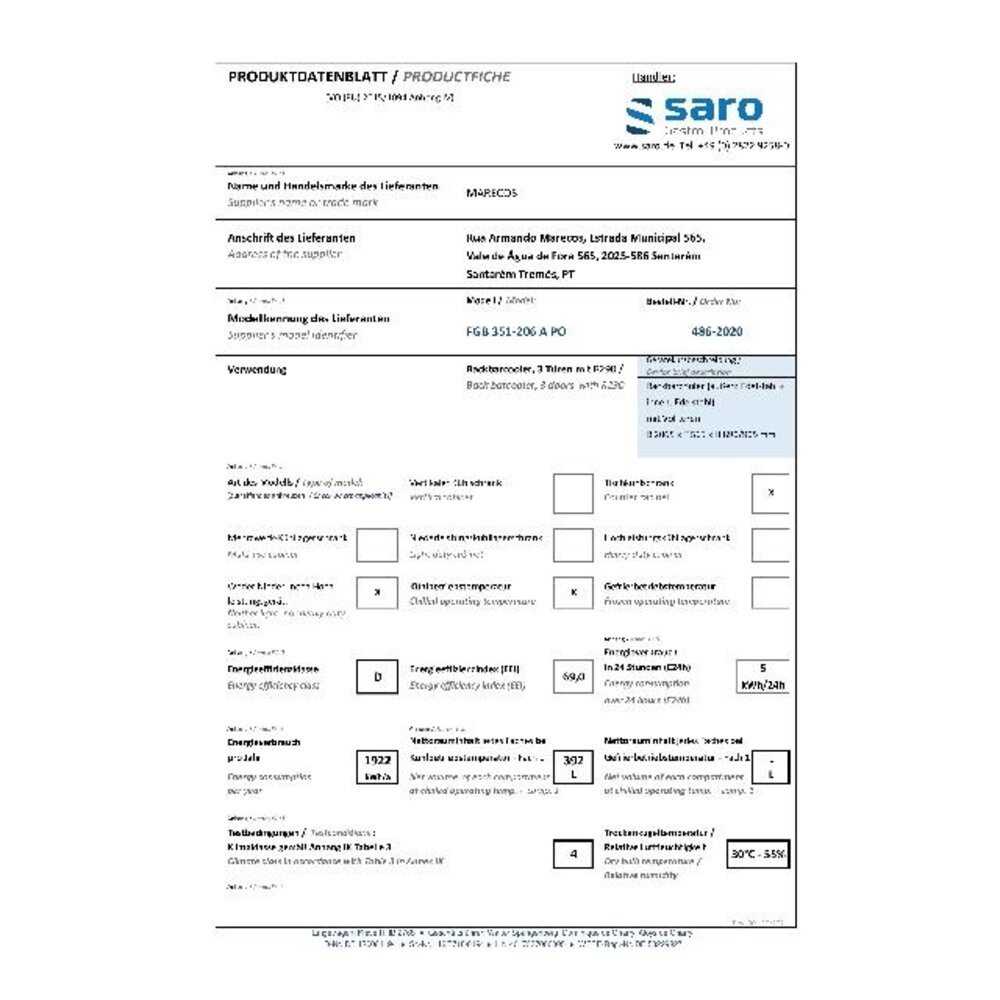 Saro Backbarcooler model fgb 351-206 apo | 486-2020