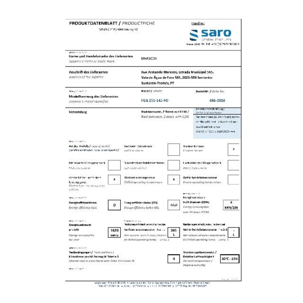 Saro Backbarcooler model fgb 251-145 po | 486-2010 Saro Backbarcooler model fgb 251-145 po | 486-2010