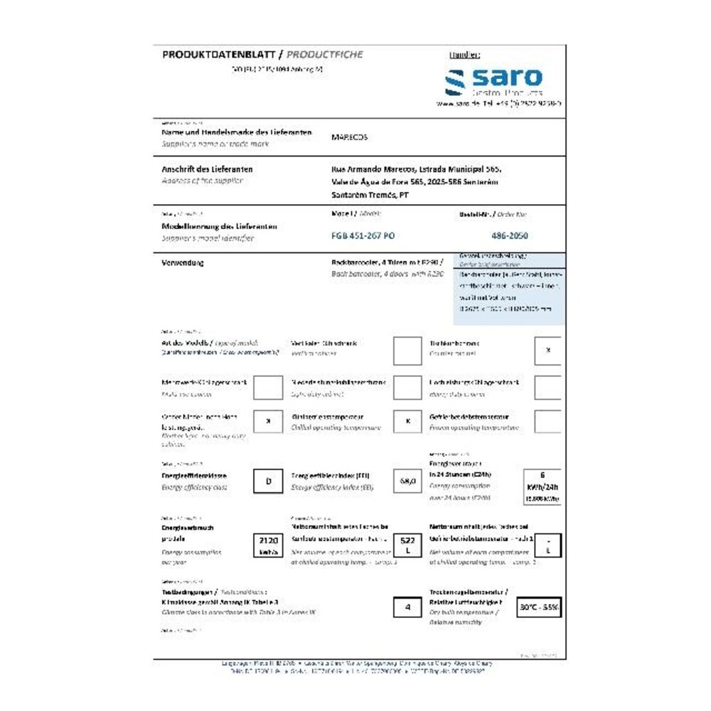 Saro Backbarcooler model fgb 451-267 po | 486-2050
