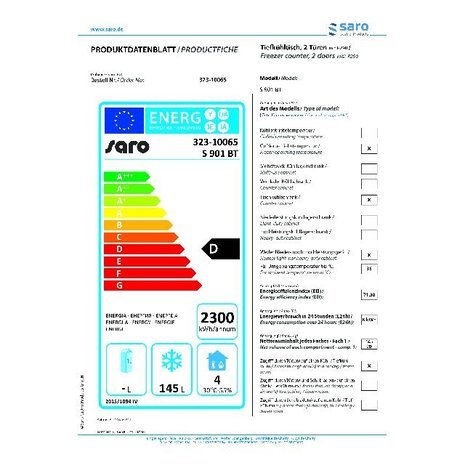 Saro Freezer counter model s901 bt | 323-10065 Saro Freezer counter model s901 bt | 323-10065