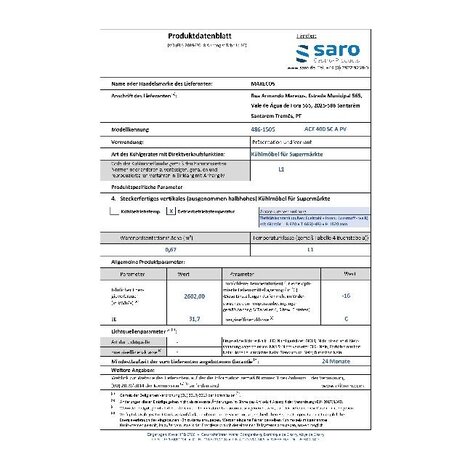 Saro Freezer model ace 400 cs a pv | 486-1505 Saro Freezer model ace 400 cs a pv | 486-1505