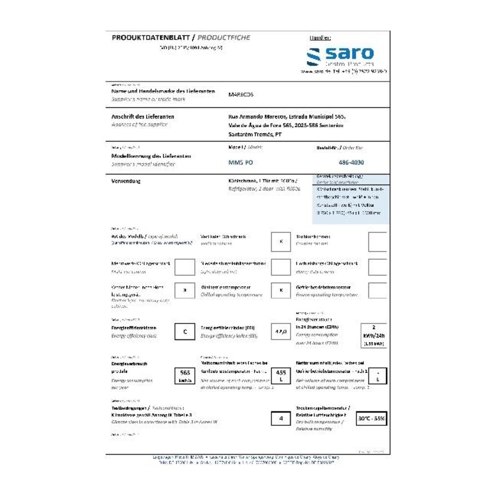 Saro Koelkast model mm5 po | 486-4030 Saro Koelkast model mm5 po | 486-4030