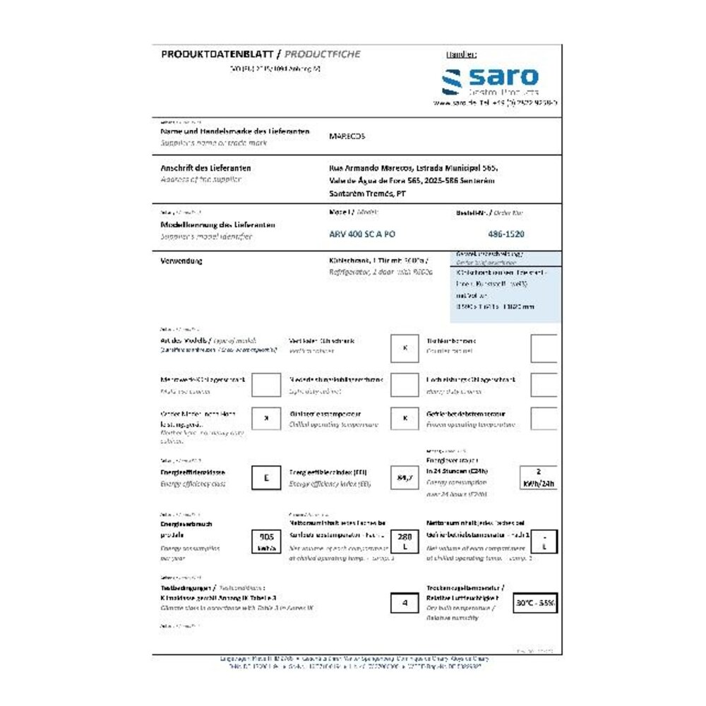 Saro Koelkast model arv 400 cs een po | 486-1520 Saro Koelkast model arv 400 cs een po | 486-1520