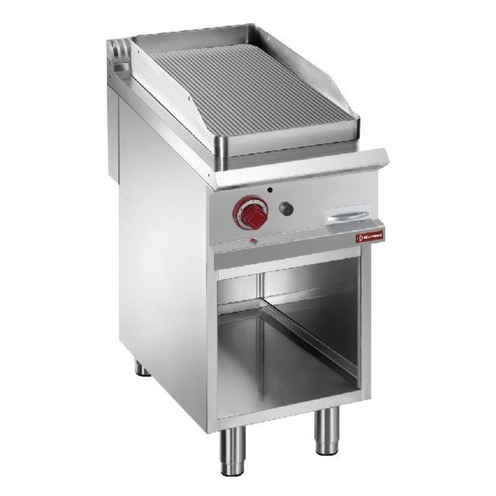 Diamond Bakplaat op gas met geribde plaat, module 1 2, op open kast | G9/PRA4 Diamond Bakplaat op gas met geribde plaat, module 1 2, op open kast | G9/PRA4