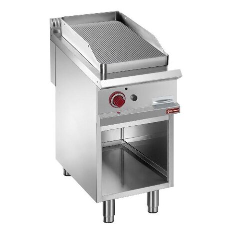 Diamond Bakplaat op gas met geribde plaat, module 1 2, op open kast | G9/PRA4 Diamond Bakplaat op gas met geribde plaat, module 1 2, op open kast | G9/PRA4