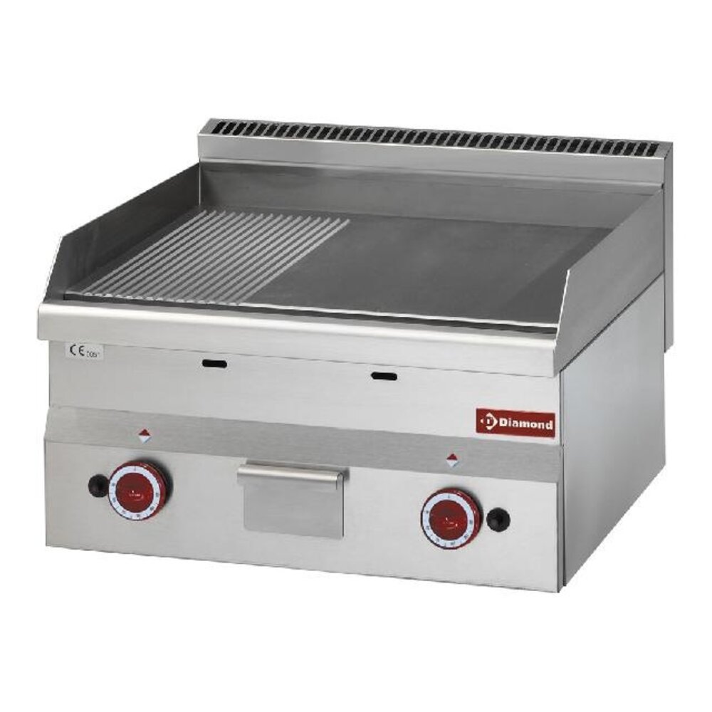 Diamond Bakplaat gas, 1 2 vlak en 1 2 geribt -top- | G60/PM6T Diamond Bakplaat gas, 1 2 vlak en 1 2 geribt -top- | G60/PM6T