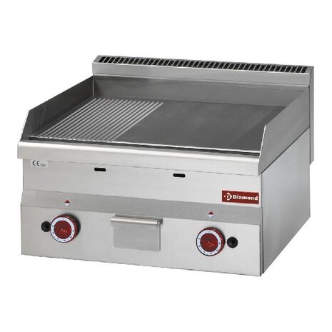 Diamond Bakplaat gas, 1 2 vlak en 1 2 geribt  chroom  -top- | G60/PMCD6T
