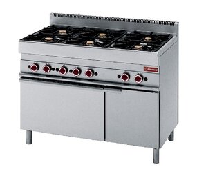 Diamond Fornuis met 6 gasbranders op gasoven en neutrale kast Diamond Fornuis met 6 gasbranders op gasoven en neutrale kast