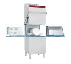 Diamond Vaat- & pottenwasser met kap, mand 600x500 mm + waterverzachter in continu + damp condensor-recuperator Diamond Vaat- & pottenwasser met kap, mand 600x500 mm + waterverzachter in continu + damp condensor-recuperator