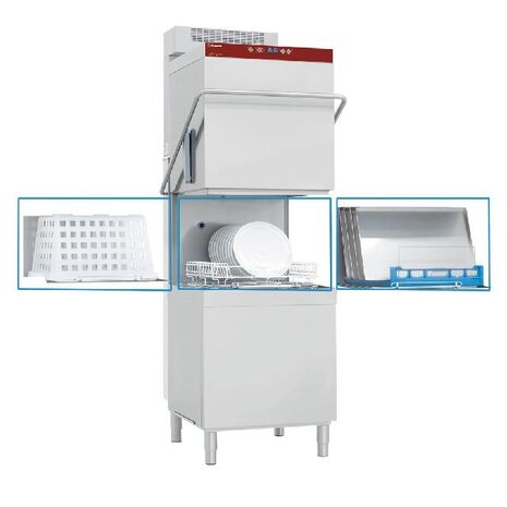 Diamond Vaat- & pottenwasser met kap, mand 600x500 mm + waterverzachter in continu + damp condensor-recuperator | DCR37/6-AC-RC Diamond Vaat- & pottenwasser met kap, mand 600x500 mm + waterverzachter in continu + damp condensor-recuperator | DCR37/6-AC-RC