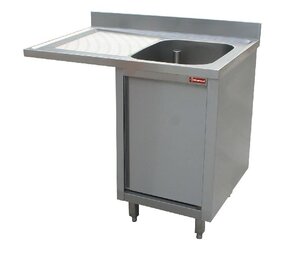 Diamond Spoeltafel met 1 kuip, druipvlak links, op kast met 1 draaideur en ruimte voor vaatwas