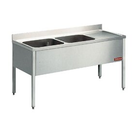 Diamond Spoeltafel met 2 kuipen, 1 techts druipvlak, met onderstel