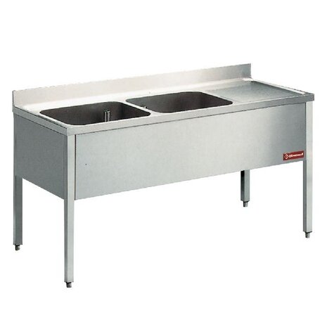 Diamond Spoeltafel met 2 kuipen, 1 techts druipvlak, met onderstel | L1620D-KD