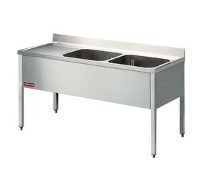 Diamond Spoeltafel met 2 kuipen, 1 links druipvlak, met onderstel Diamond Spoeltafel met 2 kuipen, 1 links druipvlak, met onderstel