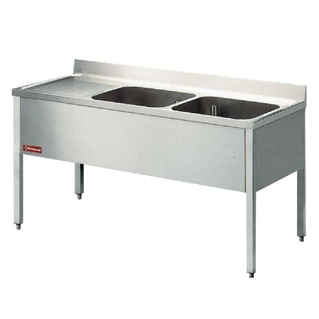 Diamond Spoeltafel met 2 kuipen, 1 links druipvlak, met onderstel | L1620S-KD Diamond Spoeltafel met 2 kuipen, 1 links druipvlak, met onderstel | L1620S-KD