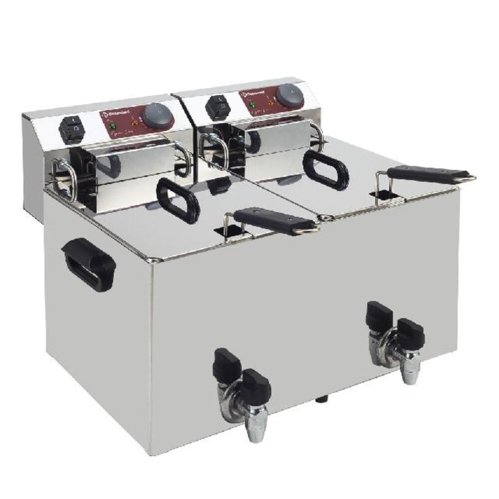 Diamond Elektrische friteuse tafelmodel 2x 10 liter + aftapkraan | EF102-TN