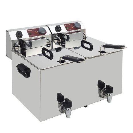 Diamond Elektrische friteuse tafelmodel 2x 10 liter + aftapkraan | EF102-TN
