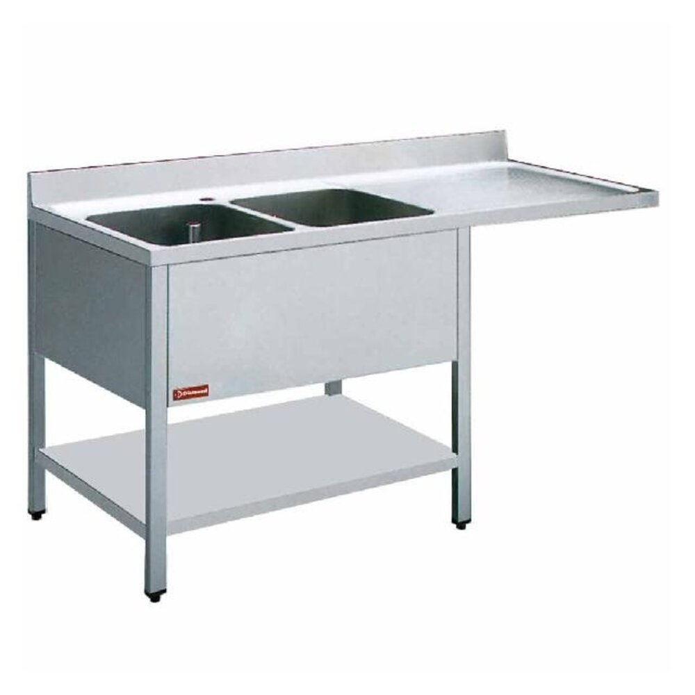 Diamond Spoeltafel met 2 kuipen en 1 druipvlak | L1821VD Diamond Spoeltafel met 2 kuipen en 1 druipvlak | L1821VD