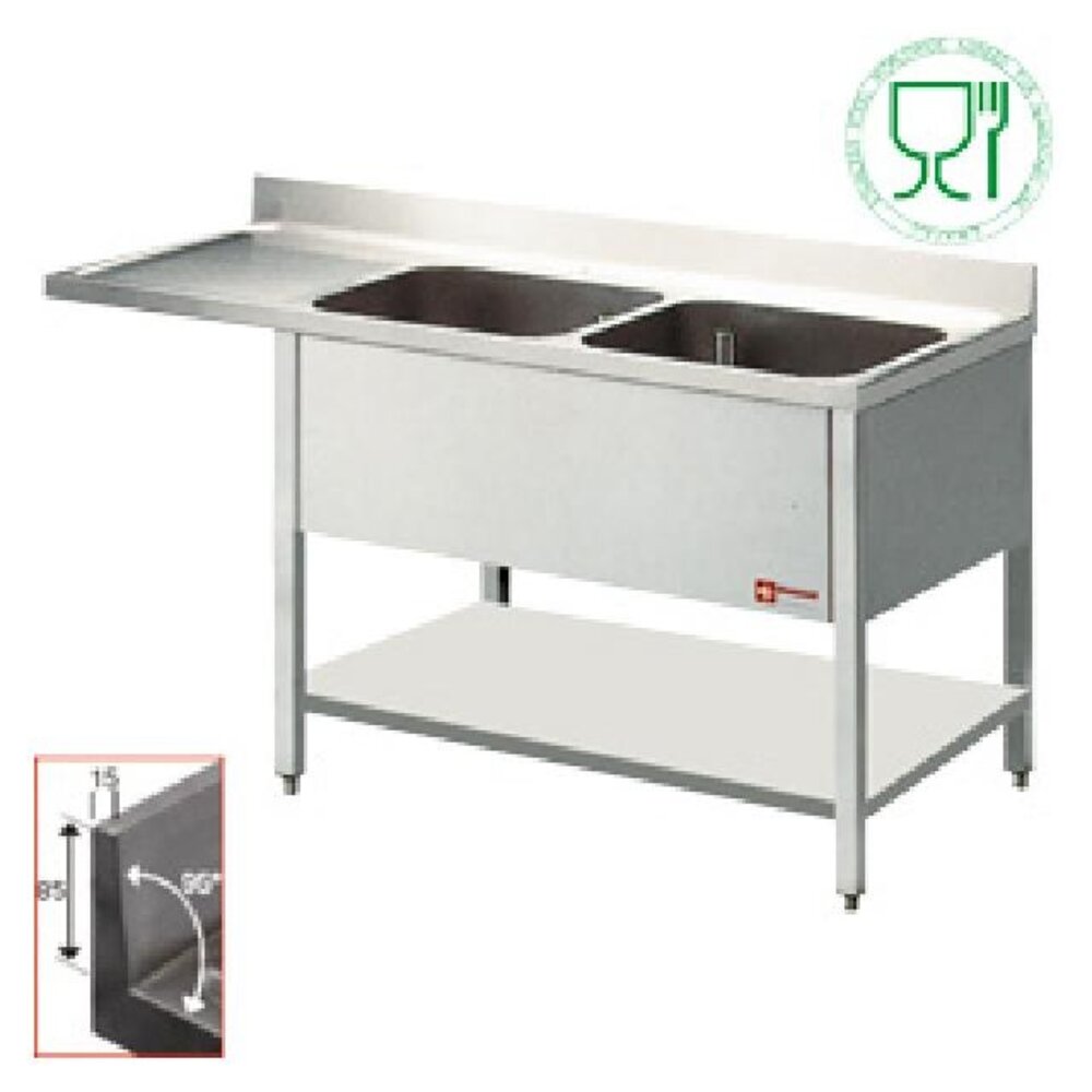 Diamond Spoeltafel met 2 kuipen en 1 druipvlak | L1821VS Diamond Spoeltafel met 2 kuipen en 1 druipvlak | L1821VS