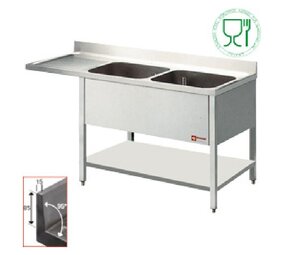 Diamond Spoeltafel met 2 kuipen en 1 druipvlak Diamond Spoeltafel met 2 kuipen en 1 druipvlak