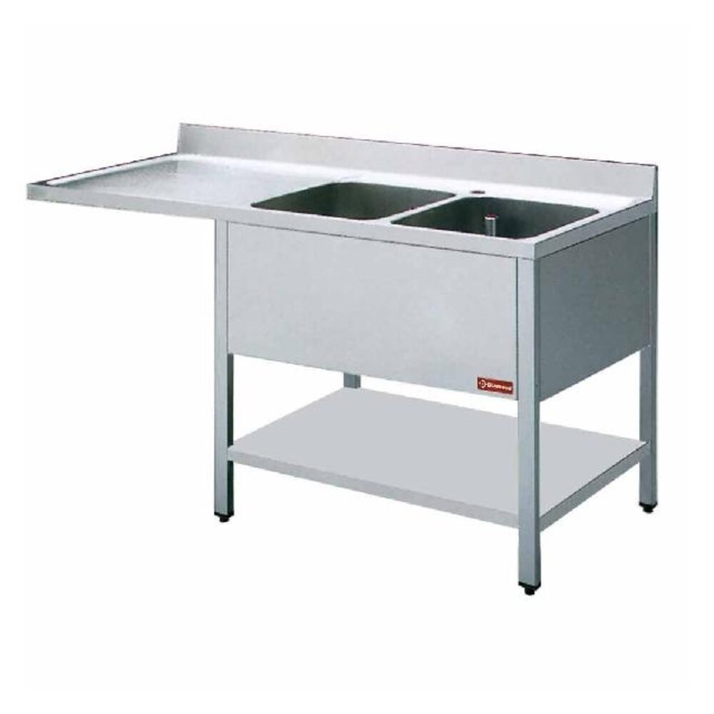 Diamond Spoeltafel met 2 kuipen  en 1 druipvlak | L1621VS