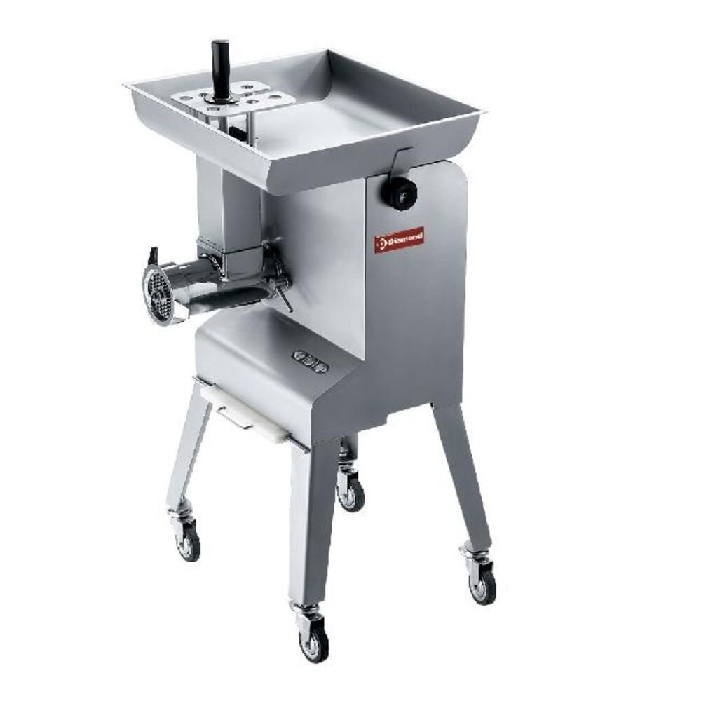 Diamond Hakmolen in r.v.s. n° 32, Ø 6 mm, 600 kg h, onderstel op wielen | TMGD-32/CA Diamond Hakmolen in r.v.s. n° 32, Ø 6 mm, 600 kg h, onderstel op wielen | TMGD-32/CA