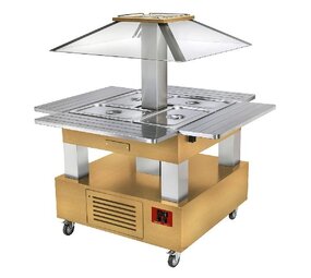 Diamond Eiland buffet - salad bar, gekoeld, 4x gn 1 1-150 (licht eiken hout)