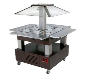 Diamond Eiland buffet - salad bar, gekoeld, gemotoriseerd koepel 4x gn 1 1-150 (wengé hout)
