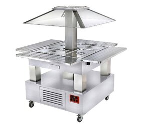 Diamond Eiland buffet - salad bar, gekoeld, gemotoriseerde koepel, 4x gn 1 1-150 (wit hout)