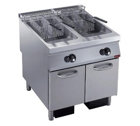Diamond Gasfriteuse 2 kuipen  y  23 liter, buitenkant branders, op meubel