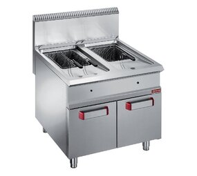 Diamond Gasfriteuse met 2 kuipen van 18 liter (2x 18 kw) op gesloten kast met draaideuren Diamond Gasfriteuse met 2 kuipen van 18 liter (2x 18 kw) op gesloten kast met draaideuren