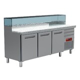 Diamond Pizzeria koeltafel, 3 deuren en 600x400, 3 neutrale laden en 600x400, gekoelde structuur 8x gn ¼