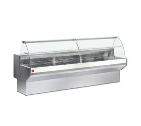 Diamond Gekoelde vitrinetoonbank gebogen ruit, geventileerd, met reserve - grijs wit