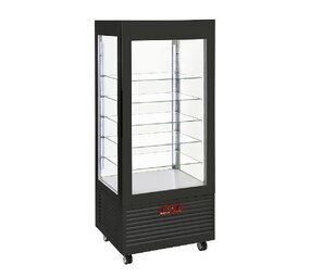 Diamond Vitrine 4 zijden t° positief, 5 niveaus in glas, geventileerd, 480 lit., zwart