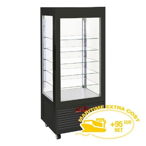 Diamond Vitrine 4 zijden t° negatief, 5 niveaus in glas, geventil, 480 lit., zwart | INN/VB-B9-R2 Diamond Vitrine 4 zijden t° negatief, 5 niveaus in glas, geventil, 480 lit., zwart | INN/VB-B9-R2