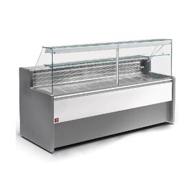 Diamond Gekoelde vitrinetoonbank met rechte ruit 90°, met reserve - grijs wit