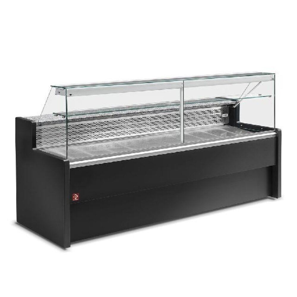 Diamond Gekoelde vitrinetoonbank met rechte ruit 90°, met reserve - zwart | RO25/B5-R2
