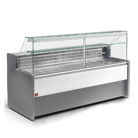 Diamond Gekoelde vitrinetoonbank met rechte ruit 90°, met reserve - grijs wit | RO15/E8-R2