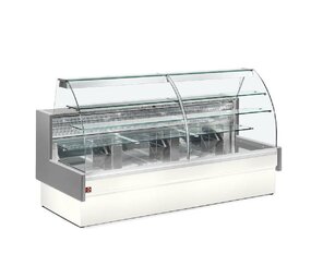 Diamond Gekoelde vitrinetoonbank, statisch, ladensysteem, zonder reserve - grijs wit Diamond Gekoelde vitrinetoonbank, statisch, ladensysteem, zonder reserve - grijs wit