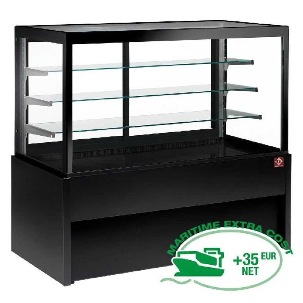 Diamond Panoramische gekoelde uitstaltoonbank, geventileerd, 4 niveaus, zonder reserve - zwart | CB10V-B9/P2