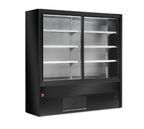 Diamond Gekoeld wandmeubel, geventileerd met glazen schuifdeuren - zwart Diamond Gekoeld wandmeubel, geventileerd met glazen schuifdeuren - zwart