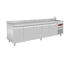 Diamond Geventileerde koeltafel  muraal , 5 deuren gn 1 1, 700 lit. met spoelbak Diamond Geventileerde koeltafel  muraal , 5 deuren gn 1 1, 700 lit. met spoelbak